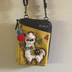 NWOT Brown & golden yellow leather llama bag